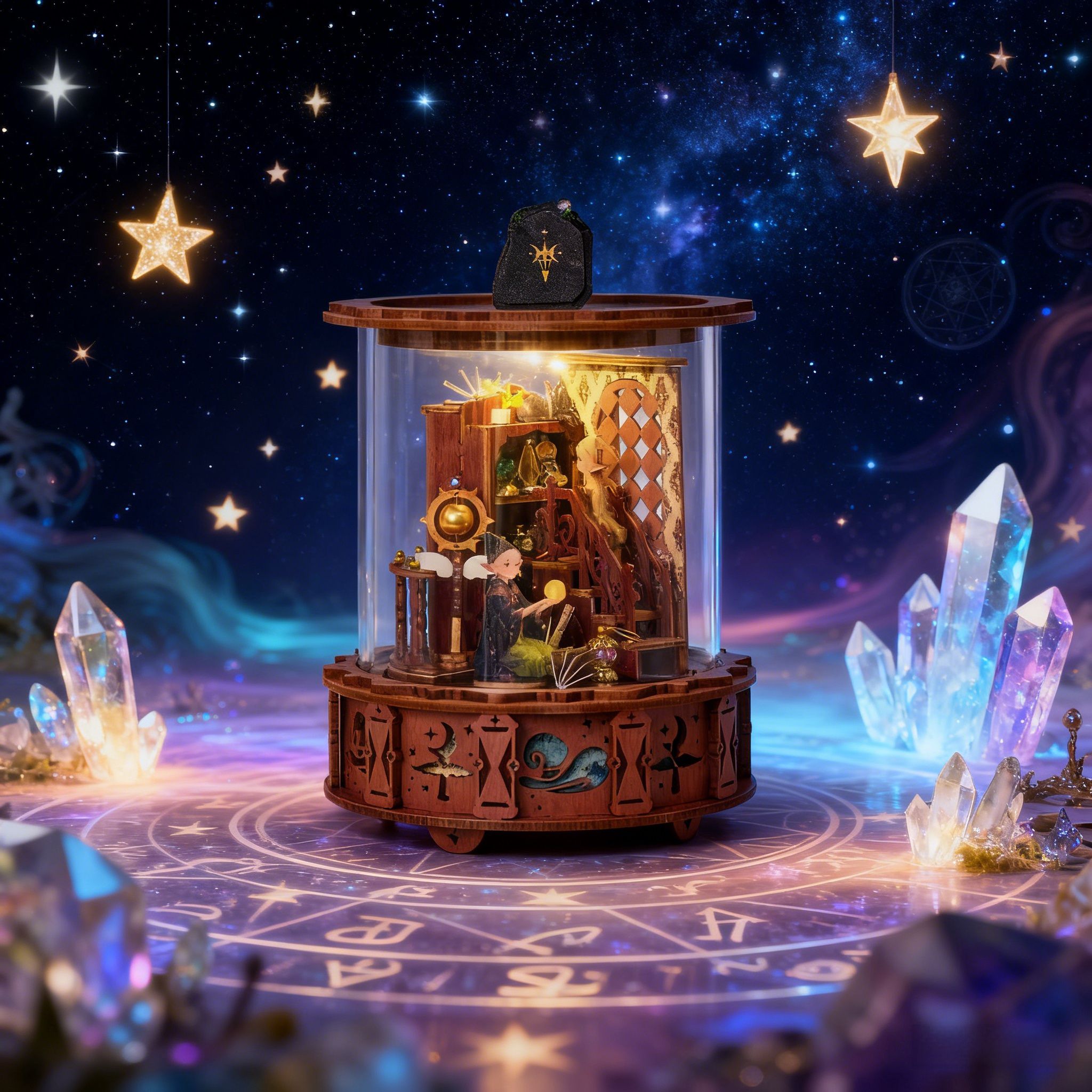 Music Box Wooden 3D Puzzle Rotating - Magic Music Box 360° Visible Light