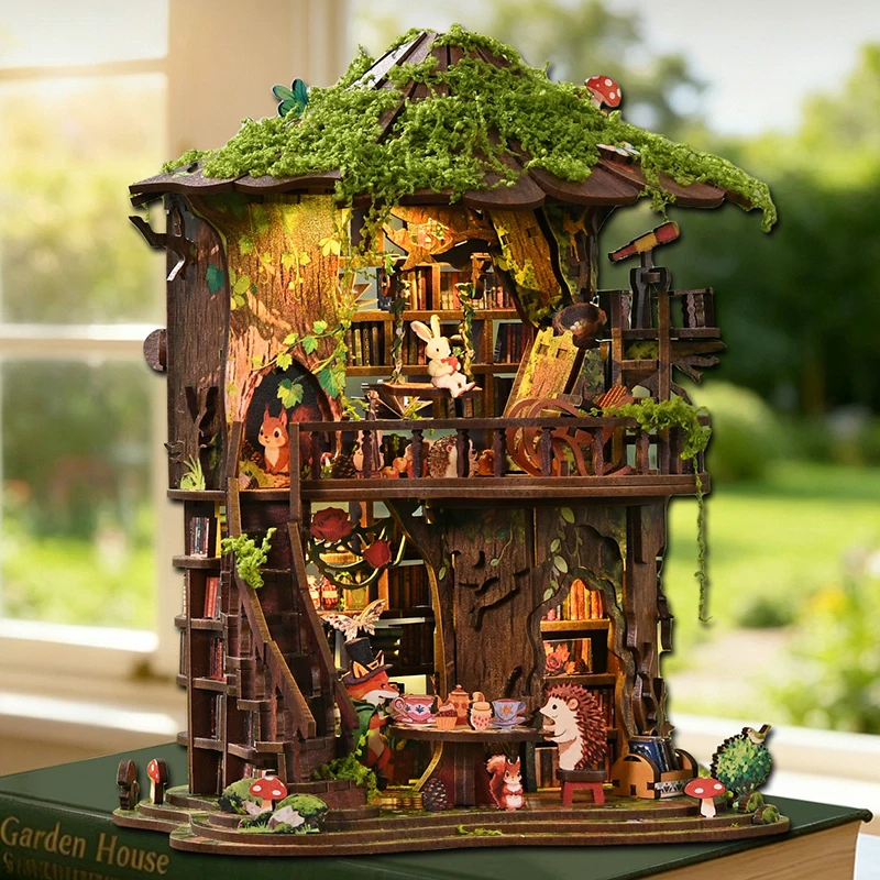 Diy Miniature Dollhouse Kit Book Nook - DIY Wooden Forest Tea Book Club