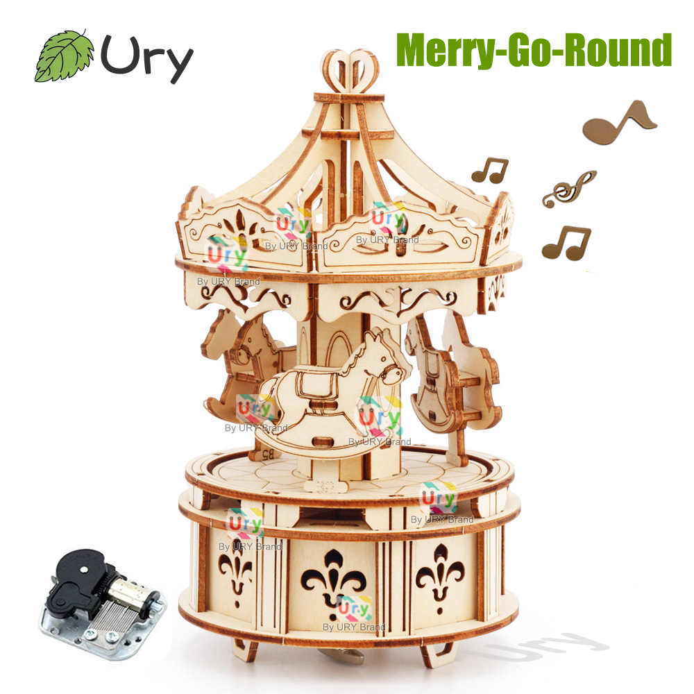 Rotatable DIY 3D Puzzles Carou - đánh giá và giá Music Box Wooden 3D Puzzle Rotating