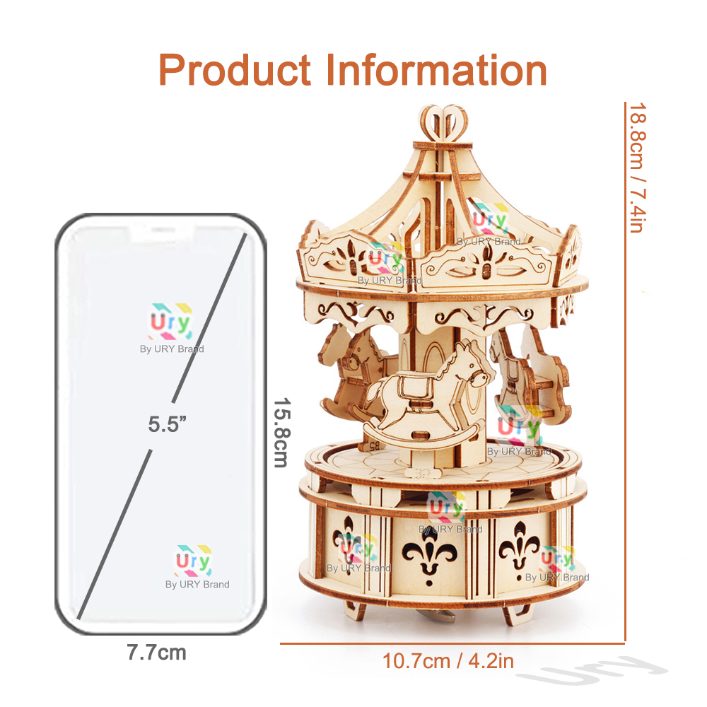 Rotatable DIY 3D Puzzles Carou - đánh giá và giá Music Box Wooden 3D Puzzle Rotating