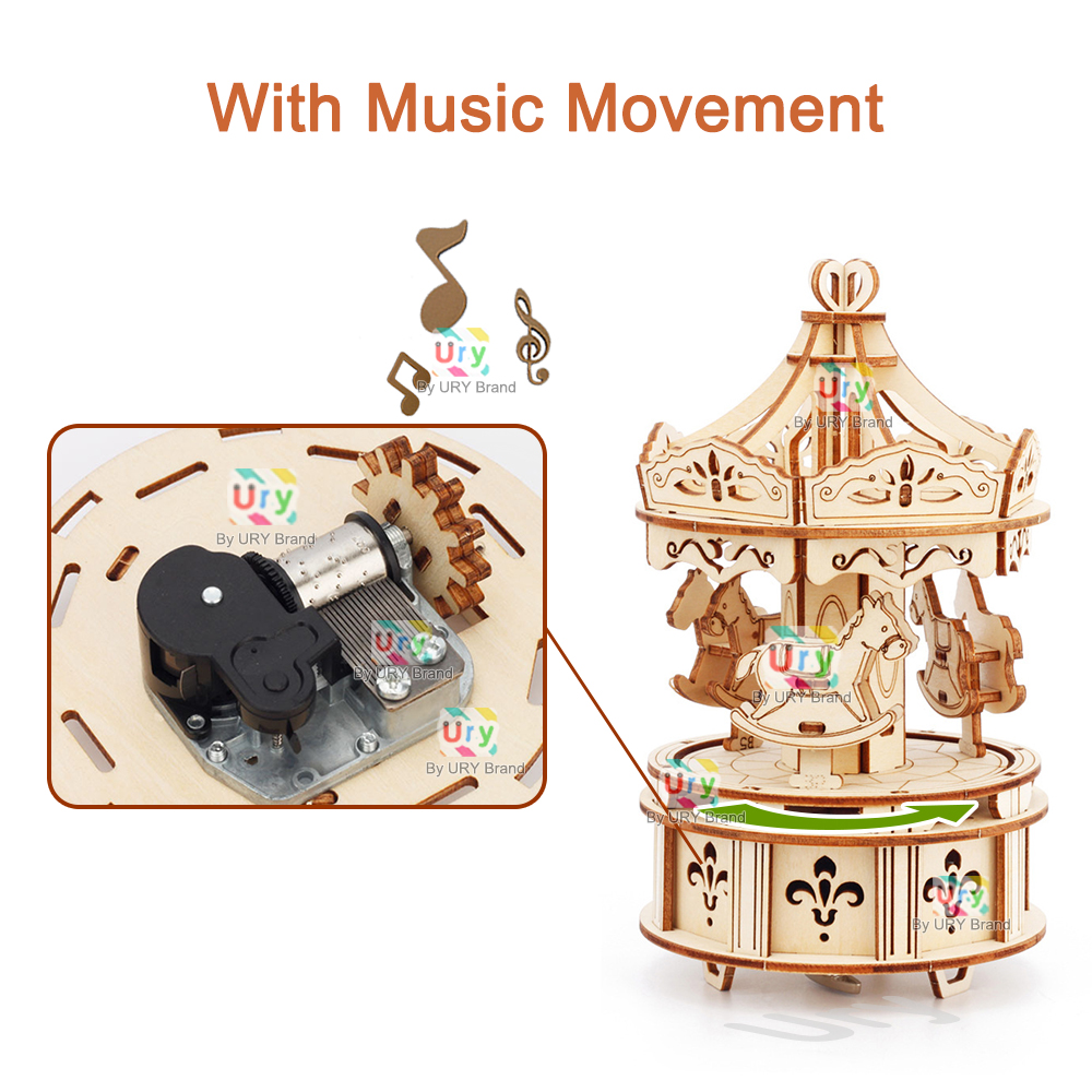 Rotatable DIY 3D Puzzles Carou - đánh giá và giá Music Box Wooden 3D Puzzle Rotating