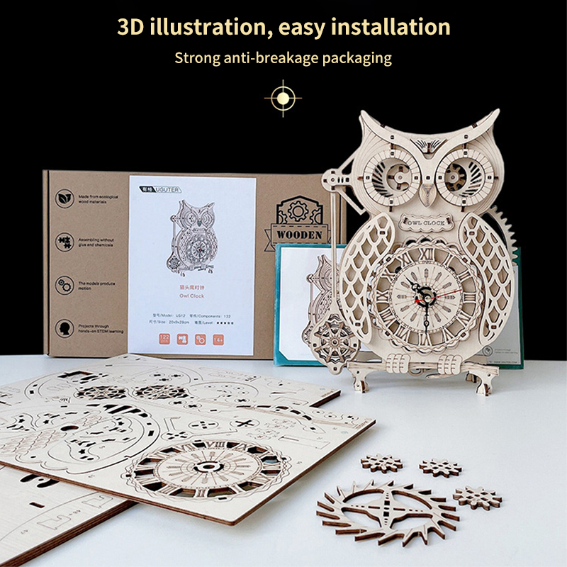 Đồ Chơi Xếp Hình Bằng Gỗ 3D Cú - đánh giá và giá Wooden Clock Puzzle Mechanical Pendulum