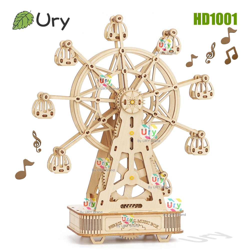 Rotatable DIY 3D Puzzles Mini  - đánh giá và giá Music Box Wooden 3D Puzzle Rotating