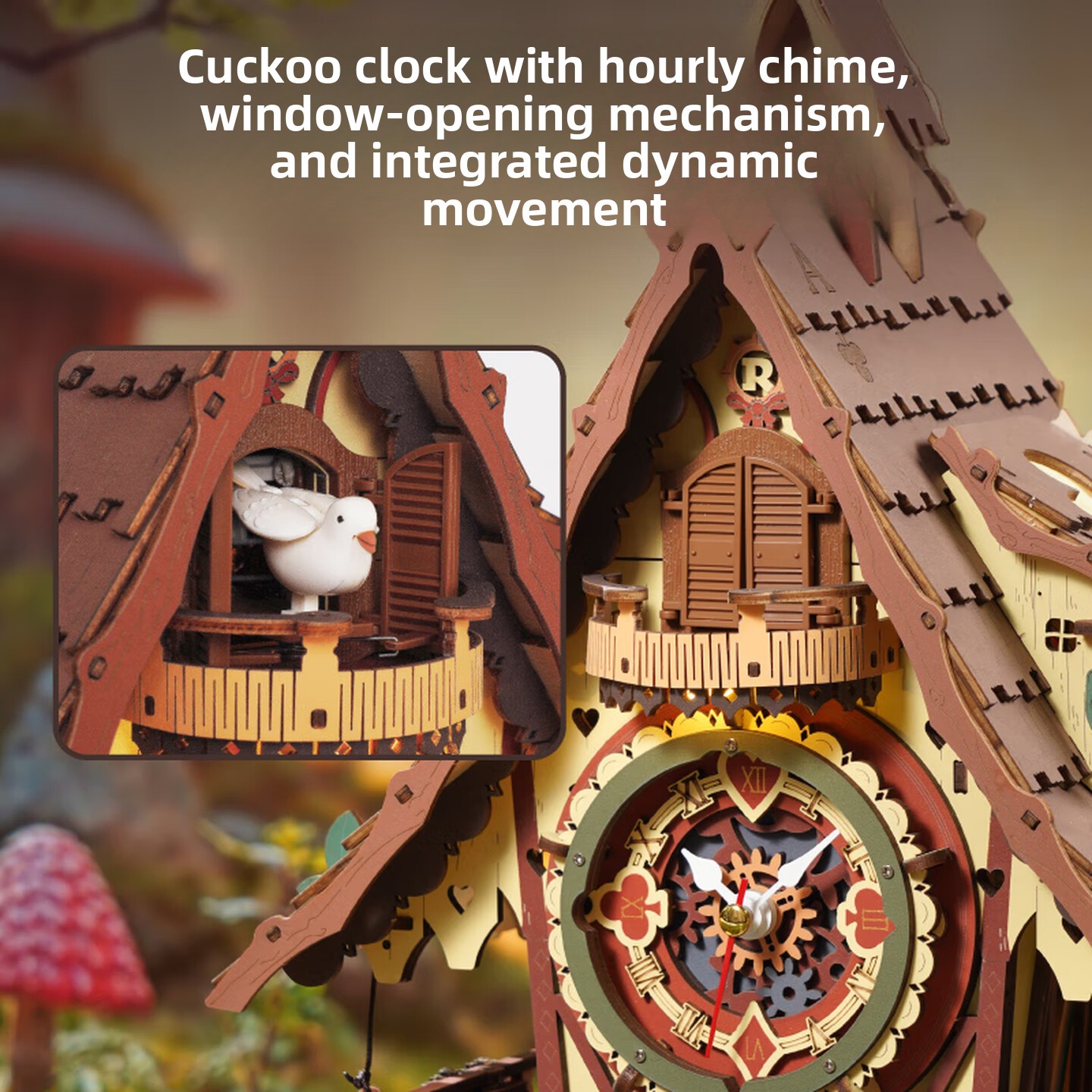 DIY Wooden Cuckoo Clock 3D Ass - đánh giá và giá Wooden Clock Puzzle Mechanical Pendulum