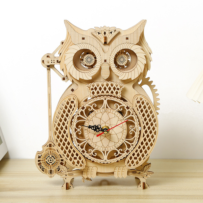 DIY Wooden Owl Pendulum Clock  - đánh giá và giá Wooden Clock Puzzle Mechanical Pendulum