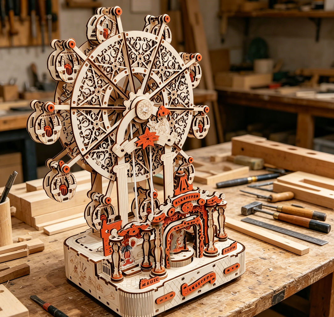 DIY Ferris Wheel 3D Wooden Puz - đánh giá và giá Music Box Wooden 3D Puzzle Rotating