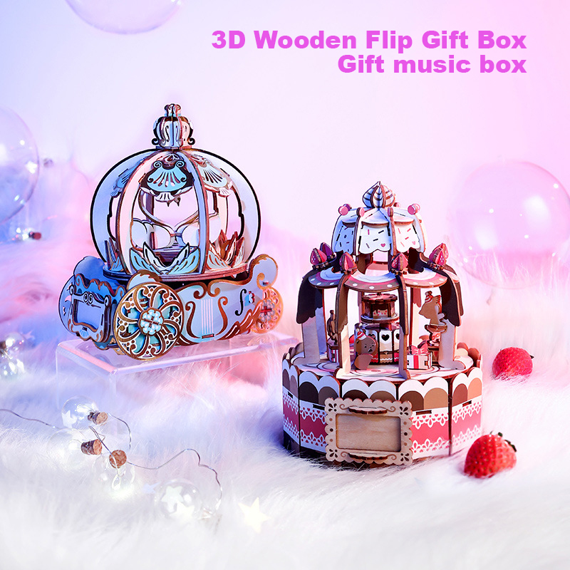 TEAMGREEN Pumpkin Carriage 3D  - đánh giá và giá Music Box Wooden 3D Puzzle Rotating