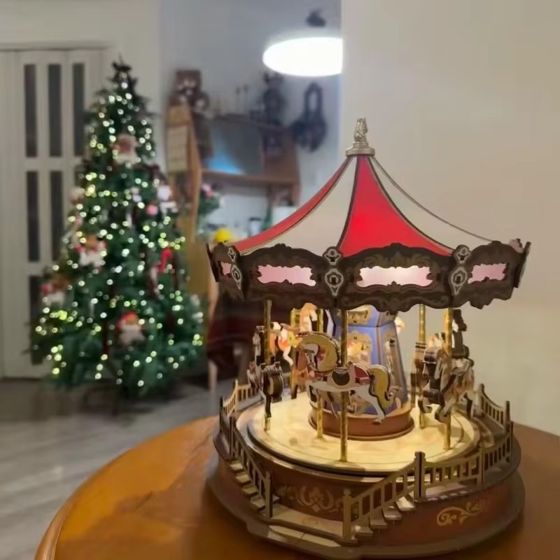 Christmas Carousel 3D DIY Wood - đánh giá và giá Music Box Wooden 3D Puzzle Rotating