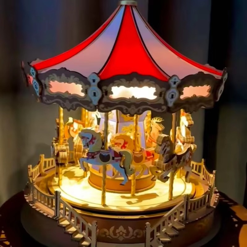 Christmas Carousel 3D DIY Wood - đánh giá và giá Music Box Wooden 3D Puzzle Rotating