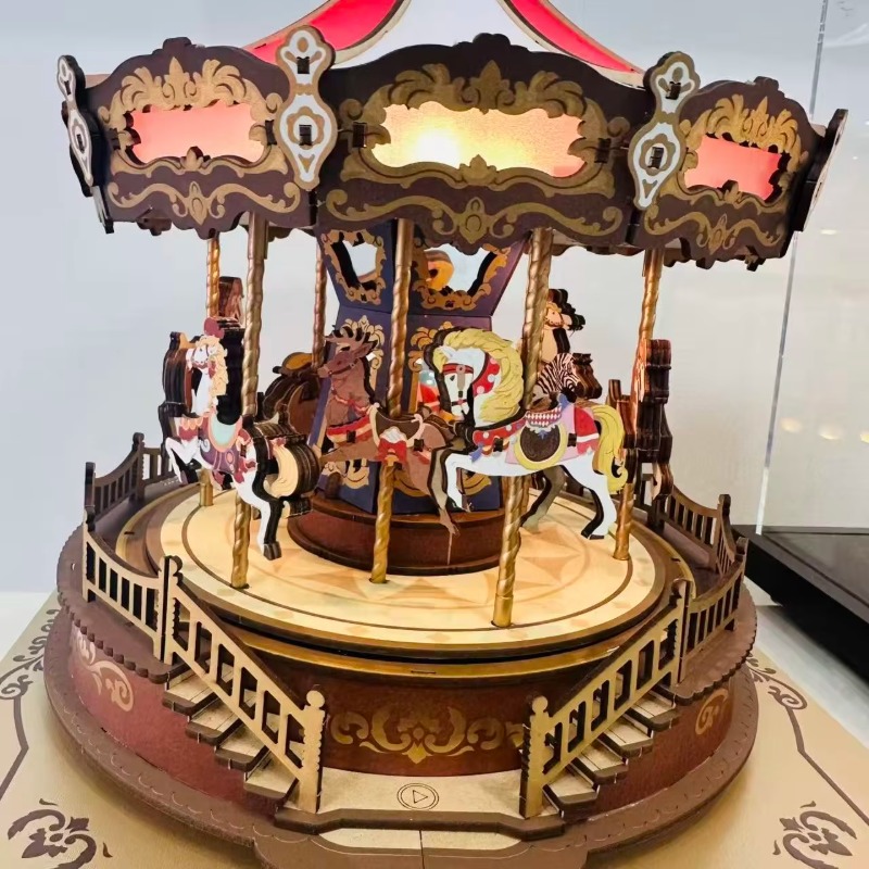 Christmas Carousel 3D DIY Wood - đánh giá và giá Music Box Wooden 3D Puzzle Rotating