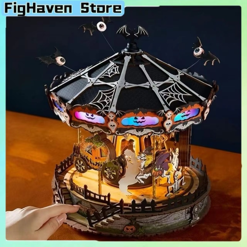 Halloween Carousel 3D DIY Wood - đánh giá và giá Music Box Wooden 3D Puzzle Rotating