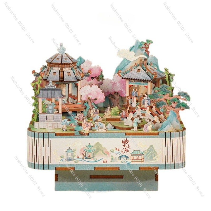 Curved Stream Music Box Wooden - đánh giá và giá Music Box Wooden 3D Puzzle Rotating