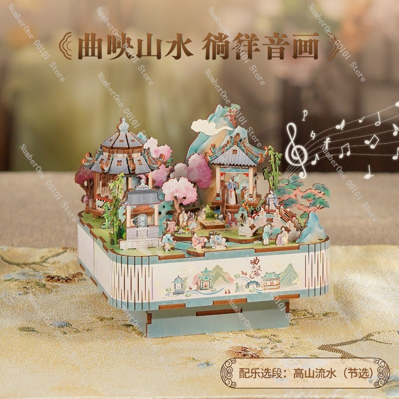 Curved Stream Music Box Wooden - đánh giá và giá Music Box Wooden 3D Puzzle Rotating