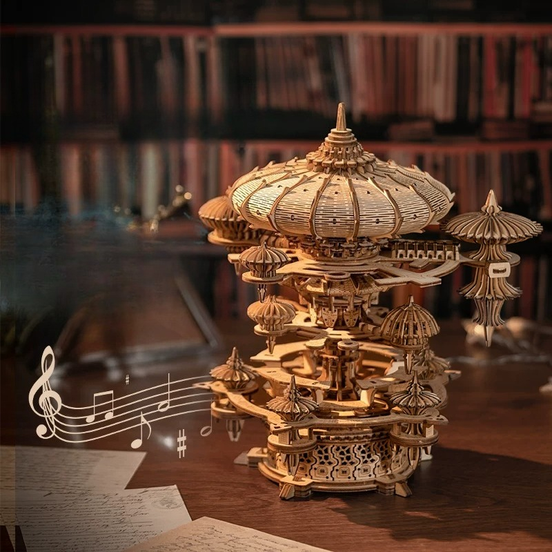 3D Wooden Floating City Music  - đánh giá và giá Music Box Wooden 3D Puzzle Rotating