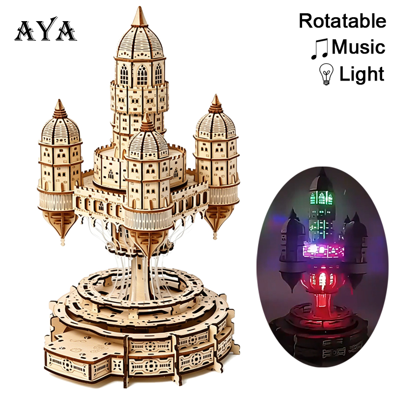 City In The Sky Castle 3D Wood - đánh giá và giá Music Box Wooden 3D Puzzle Rotating