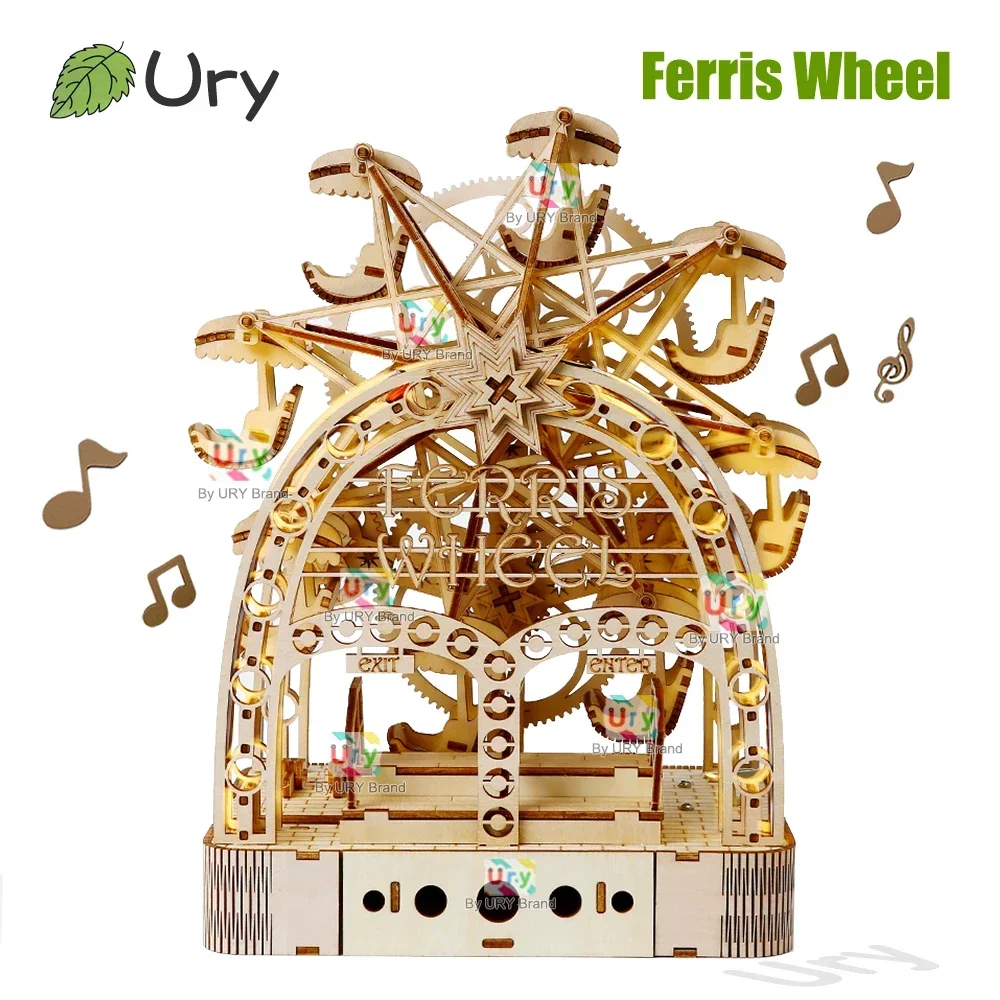 Ury 3D Wooden Puzzles Led Hand - đánh giá và giá Music Box Wooden 3D Puzzle Rotating