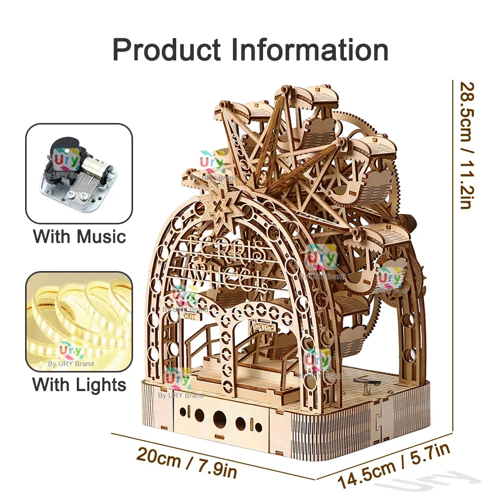 Ury 3D Wooden Puzzles Led Hand - đánh giá và giá Music Box Wooden 3D Puzzle Rotating