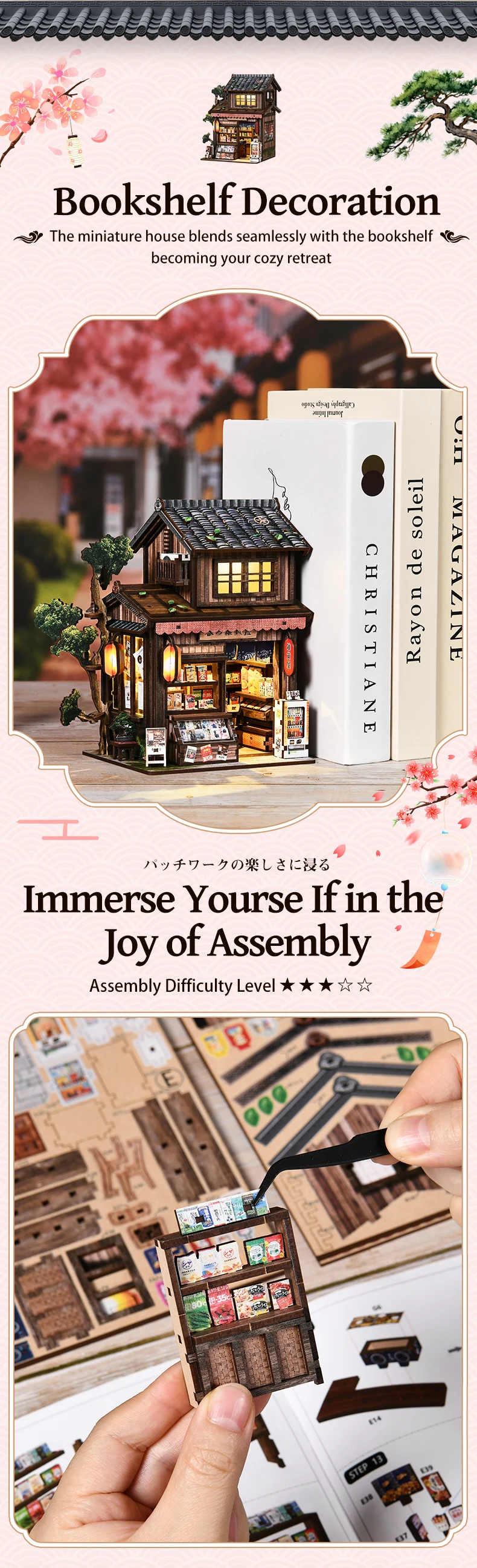 Japan Style DIY Wooden Book No - đánh giá và giá Diy Miniature Dollhouse Kit Book Nook